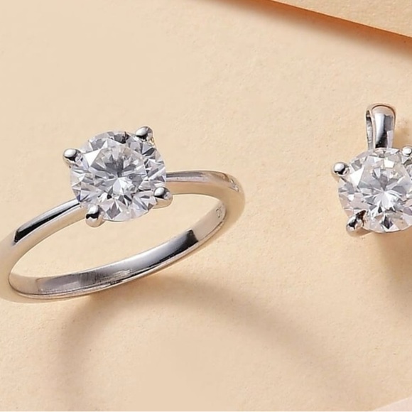 Moissanite 1.90 ctw Solitaire Ring (Size 5.0) and Pendant - Picture 2 of 5